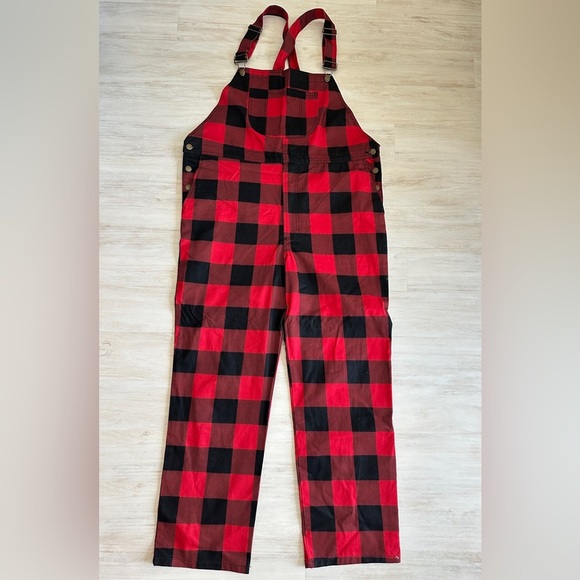 Shinesty Plaid Overalls in Black & Red - Picture 2 of 7
